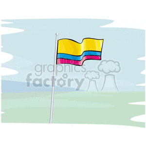The clipart image features a stylized representation of the flag of Colombia, depicted on a flagpole against a background that seems to suggest an outdoor scene with a sky and what might be grass or hills.