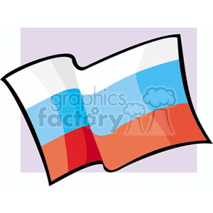 In this clipart image, there is a stylized illustration of the flag of Russia. The flag is depicted as waving and features its characteristic horizontal tricolor of white, blue, and red.