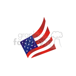 The image is a clipart of a waving American flag, which features the iconic stars and stripes. It symbolizes the flag of the United States of America and represents patriotism and international relations.