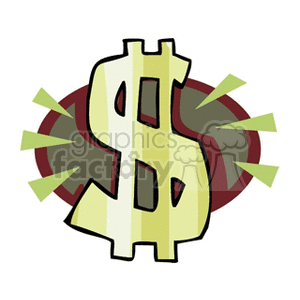 The clipart image shows a stylized graphic of a dollar sign ($), with a background circle behind it filled with dark green. 