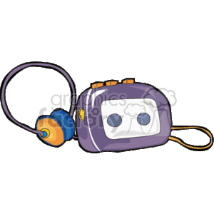 The image is a clipart of a portable cassette player, often referred to as a Walkman, with a pair of over-ear headphones attached to it.