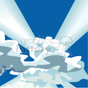This clipart image features a stylized depiction of the sun shining brightly behind clouds. The sun's rays are spreading out in all directions, signaling a sunny day with some clouds in the sky.