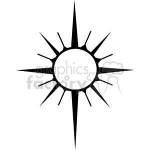 The clipart image depicts a stylized sun or starburst with a central circle and rays of varying lengths extending outward, giving it a dynamic and radiant appearance. The design is simple and monochromatic, consisting of black shapes on a white background.