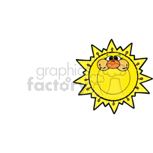 The clipart image shows a stylized sun with a face. The sun has a cheerful expression with prominent cheekbones, closed eyes, and a smiling mouth. Its rays are patterned with dots and various designs, creating a playful and whimsical appearance often associated with country style designs. The sun's color is the traditional yellow, signifying warmth and happiness, which is usually related to summer and sunny weather.