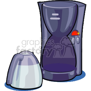 The clipart image features a coffee maker, which is a machine used to brew coffee, alongside what appears to be a coffee pot or carafe. The coffee maker has a visible power switch with an indicator light, possibly to show that it is either turned on or ready to use.