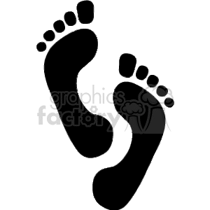 The image depicts a pair of human footprints. These footprints are presented in a simple black line art style, often used in clipart. They show the typical outline and toe imprints one would expect from bare feet.