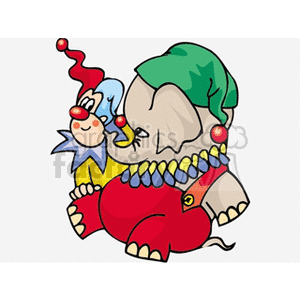 clown with a baby elephant 