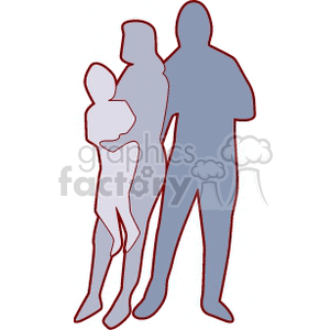 Silhouette of a mother and father with the mother holding the child