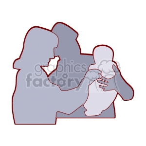 Silhouette of a mother and father holding their baby