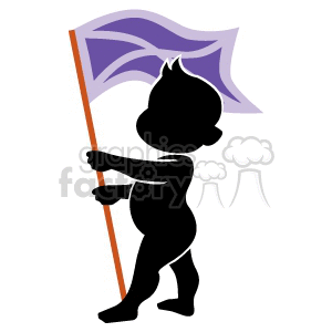 boy holding a purple flag