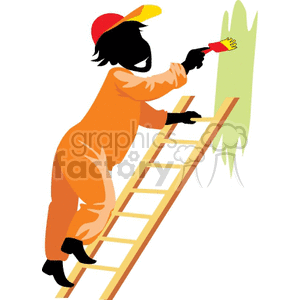 Man standing on a ladder painting the wall green