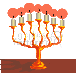 The clipart image depicts a stylized candelabra with seven branches, each holding a lit candle. Three of the candles on the left side are red, while the single candle in the center is black, and the three candles on the right are green. The design and color scheme suggest that this is a Kinara, which is used during the celebration of Kwanzaa, a week-long African American and pan-African holiday that celebrates family, community, and culture.