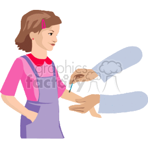 The image is a clipart illustration depicting a young girl or woman receiving an injection or vaccination from a medical professional. Visible are the girl's happy or content expression and the doctor's hands administering the shot, emphasizing a health or medical context.