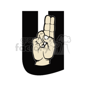 This clipart image features the hand sign for the letter U in American Sign Language (ASL). In ASL, the U handshape is made by raising and holding the index and middle fingers together upright while the other fingers and thumb are folded down.