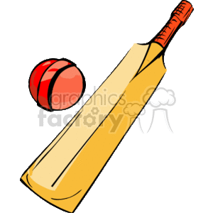 The clipart image features a cricket bat and a red cricket ball. 