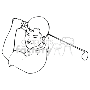 The clipart image shows a male golfer in mid-swing, holding a golf club above his shoulder, seemingly in the motion of taking a shot. The golfer is depicted in a simplified line drawing style.