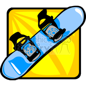 The clipart image shows a snowboard with bindings on a background that suggests a sunny day with snow, representing winter sports and snowboarding.