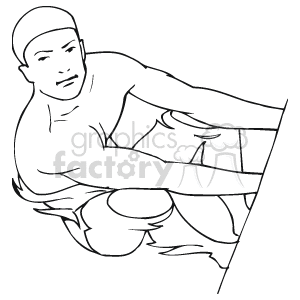 The image is a black and white clipart of a male swimmer, who appears to be in the middle of a swimming stroke. You can see the swimmer's defined muscles, suggesting a strong athletic physique, typical of someone engaging in sports swimming. The swimmer is wearing a swim cap, which is commonly used in competitive swimming to reduce drag.