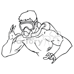 The clipart image depicts a scuba diver fully equipped with a diving mask and possibly a snorkel. The diver appears to be in a swimming motion with one arm extended forward. The image conveys the theme of underwater sports and diving.