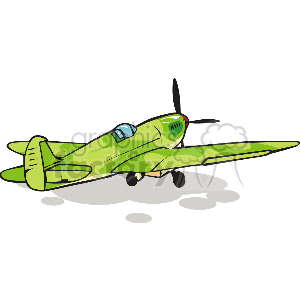 The clipart image features a stylized green airplane with a propeller at the front. The plane has two wings, a rear tail wing, landing gear, and a cockpit with windows. It's a simplistic and colorful representation of an airplane, likely intended for casual or educational use.