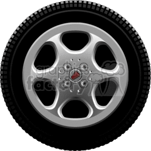 This is an image of a car tire mounted on a silver alloy rim with a five-bolt pattern. The tire has visible tread and sidewall details, indicative of a typical automobile tire.