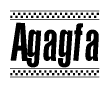 The clipart image displays the text Agagfa in a bold, stylized font. It is enclosed in a rectangular border with a checkerboard pattern running below and above the text, similar to a finish line in racing. 