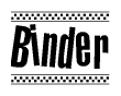 The clipart image displays the text Binder in a bold, stylized font. It is enclosed in a rectangular border with a checkerboard pattern running below and above the text, similar to a finish line in racing. 