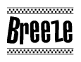 The clipart image displays the text Breeze in a bold, stylized font. It is enclosed in a rectangular border with a checkerboard pattern running below and above the text, similar to a finish line in racing. 