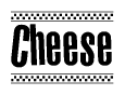 The clipart image displays the text Cheese in a bold, stylized font. It is enclosed in a rectangular border with a checkerboard pattern running below and above the text, similar to a finish line in racing. 