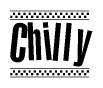 The image contains the text Chilly in a bold, stylized font, with a checkered flag pattern bordering the top and bottom of the text.