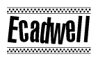 The image contains the text Ecadwell in a bold, stylized font, with a checkered flag pattern bordering the top and bottom of the text.