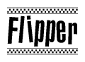 The clipart image displays the text Flipper in a bold, stylized font. It is enclosed in a rectangular border with a checkerboard pattern running below and above the text, similar to a finish line in racing. 