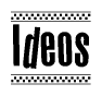 The clipart image displays the text Ideos in a bold, stylized font. It is enclosed in a rectangular border with a checkerboard pattern running below and above the text, similar to a finish line in racing. 