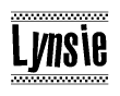 The clipart image displays the text Lynsie in a bold, stylized font. It is enclosed in a rectangular border with a checkerboard pattern running below and above the text, similar to a finish line in racing. 