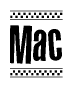The image contains the text Mac in a bold, stylized font, with a checkered flag pattern bordering the top and bottom of the text.