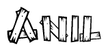 The image contains the name Anil written in a decorative, stylized font with a hand-drawn appearance. The lines are made up of what appears to be planks of wood, which are nailed together