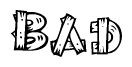 The clipart image shows the name Bad stylized to look as if it has been constructed out of wooden planks or logs. Each letter is designed to resemble pieces of wood.