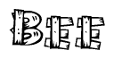 The clipart image shows the name Bee stylized to look like it is constructed out of separate wooden planks or boards, with each letter having wood grain and plank-like details.