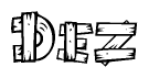 The image contains the name Dez written in a decorative, stylized font with a hand-drawn appearance. The lines are made up of what appears to be planks of wood, which are nailed together