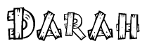 The image contains the name Darah written in a decorative, stylized font with a hand-drawn appearance. The lines are made up of what appears to be planks of wood, which are nailed together