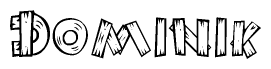 The clipart image shows the name Dominik stylized to look like it is constructed out of separate wooden planks or boards, with each letter having wood grain and plank-like details.