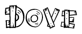 The clipart image shows the name Dove stylized to look as if it has been constructed out of wooden planks or logs. Each letter is designed to resemble pieces of wood.