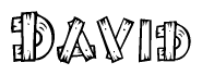 The clipart image shows the name David stylized to look like it is constructed out of separate wooden planks or boards, with each letter having wood grain and plank-like details.