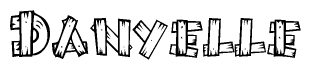 The image contains the name Danyelle written in a decorative, stylized font with a hand-drawn appearance. The lines are made up of what appears to be planks of wood, which are nailed together