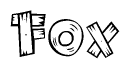 The clipart image shows the name Fox stylized to look as if it has been constructed out of wooden planks or logs. Each letter is designed to resemble pieces of wood.
