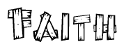 The clipart image shows the name Faith stylized to look like it is constructed out of separate wooden planks or boards, with each letter having wood grain and plank-like details.