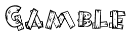 The image contains the name Gamble written in a decorative, stylized font with a hand-drawn appearance. The lines are made up of what appears to be planks of wood, which are nailed together