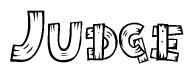 The image contains the name Judge written in a decorative, stylized font with a hand-drawn appearance. The lines are made up of what appears to be planks of wood, which are nailed together