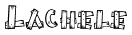 The image contains the name Lachele written in a decorative, stylized font with a hand-drawn appearance. The lines are made up of what appears to be planks of wood, which are nailed together