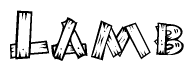 The clipart image shows the name Lamb stylized to look as if it has been constructed out of wooden planks or logs. Each letter is designed to resemble pieces of wood.